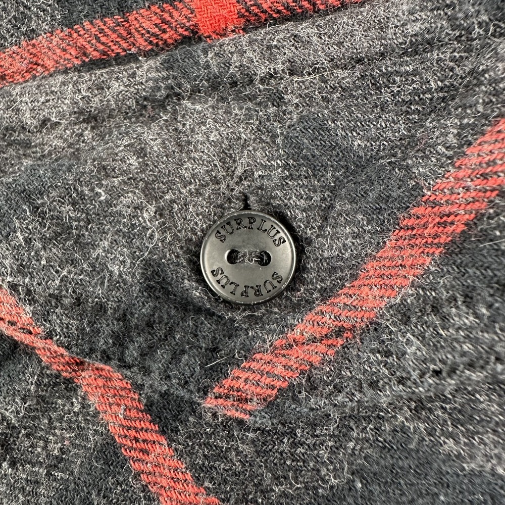 Surplus Flannel Shirt Mens Medium Gray Red Plaid Long Sleeve Button Down Cotton - Picture 7 of 10